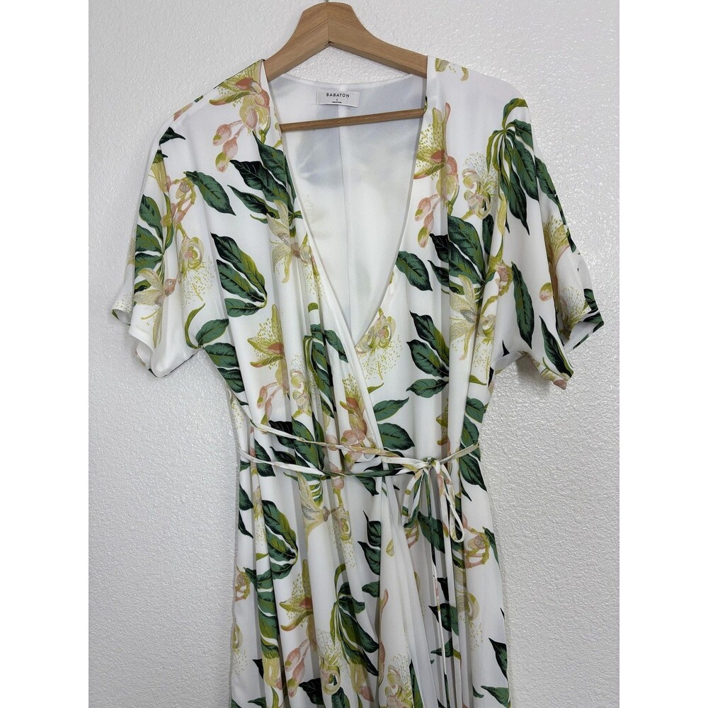 Aritzia Babaton Wallace Wrap Dress Womens Large Cream Floral Sundress - Picture 4 of 16